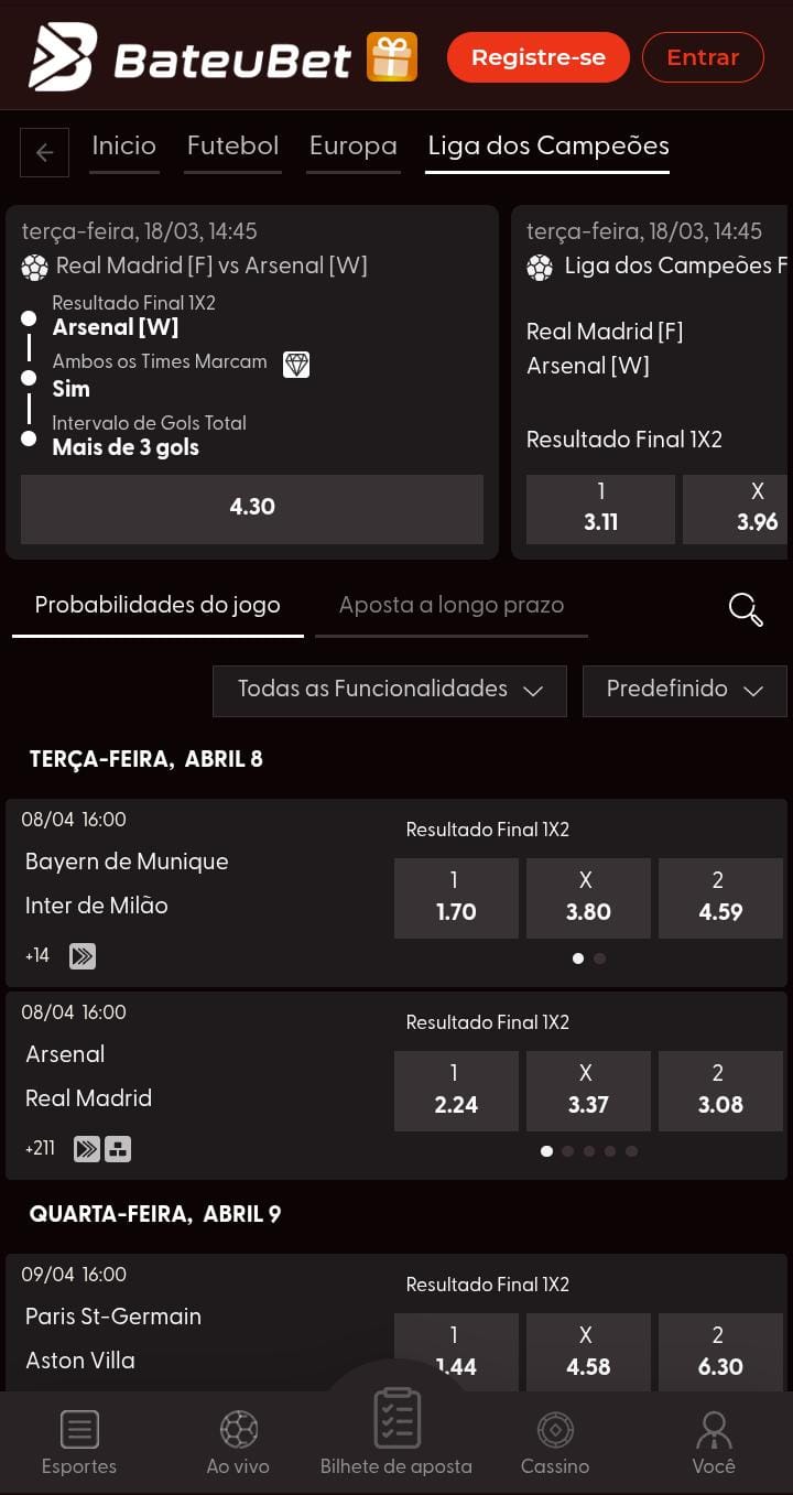 Página de esportes da BateuBet