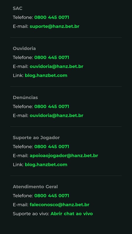 Canais de suporte da HanzBet