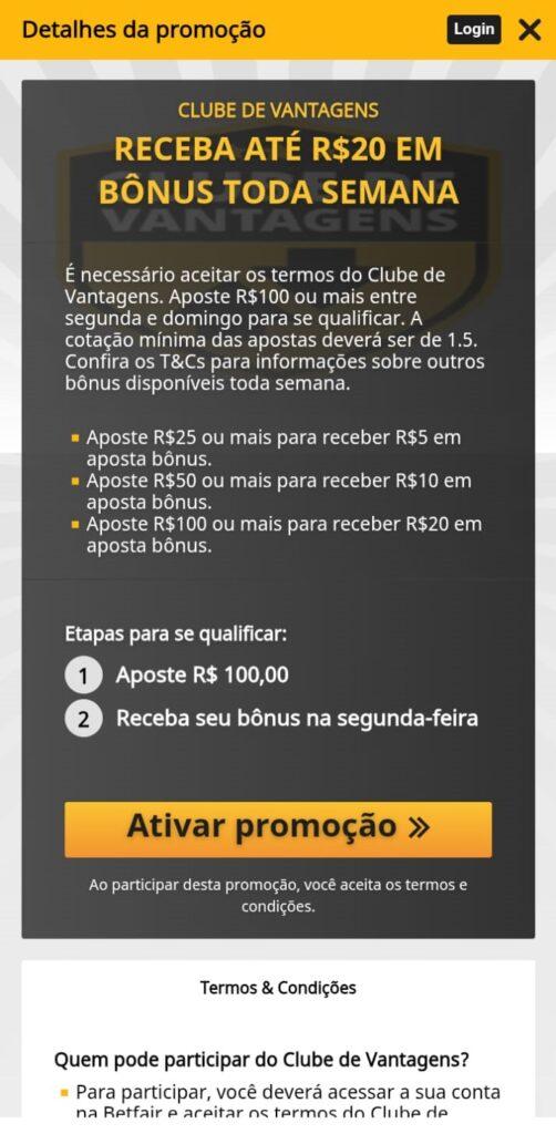 Betfair página do bônus Vantagem Premiada