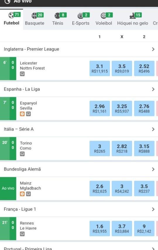 Tela com os jogos de Futebol na Betfair.