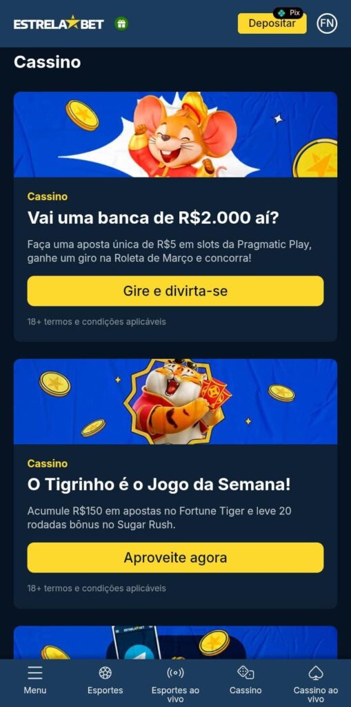 Página das promoções de cassino da Estrela Bet