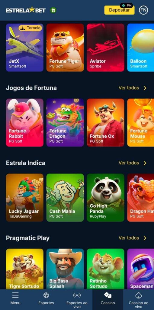 Página inicial da seção de cassino de cassino da Estrela Bet