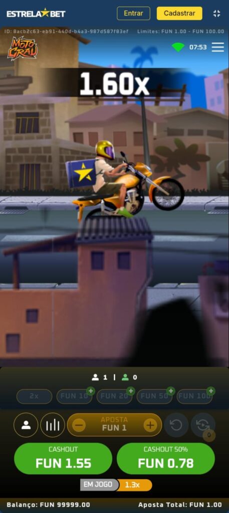 Captura da imagem de uma rodada do jogo Moto Grau da Estrela Bet