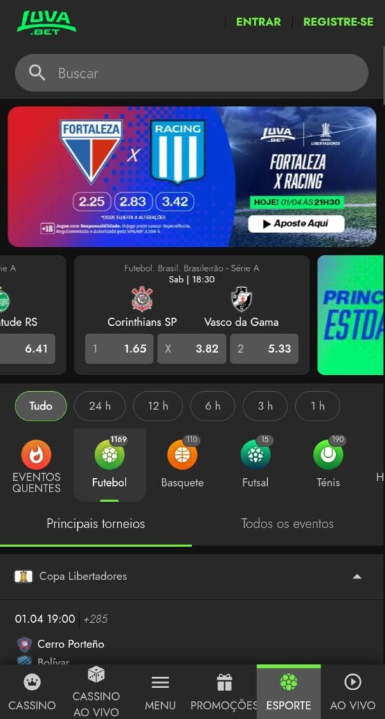 Página inicial da seção de esportes da Luva.Bet