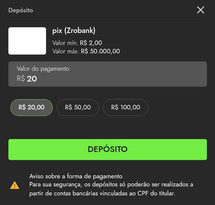 Página do formulário de depósito da Luva.Bet