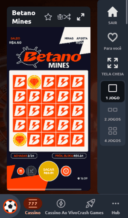 Opção de sacar ou continuar no Betano Mines