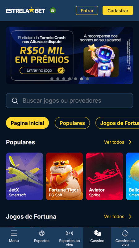 Pagina inicial do Estrelabet