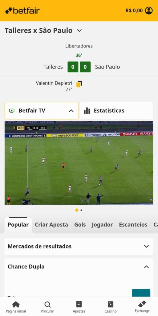 Jogo da Libertadores transmitido ao vivo pela Betfair