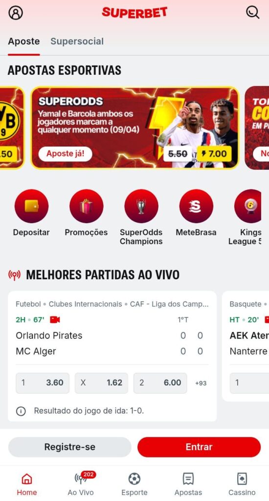 Página inicial da Superbet
