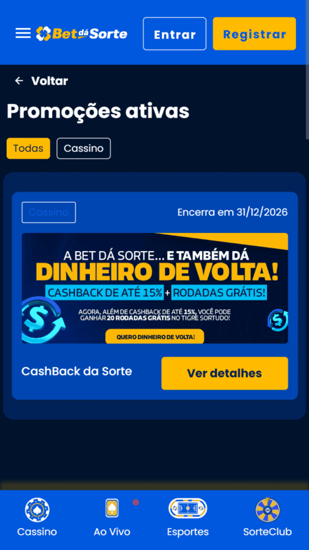 Cashback na BetdaSorte