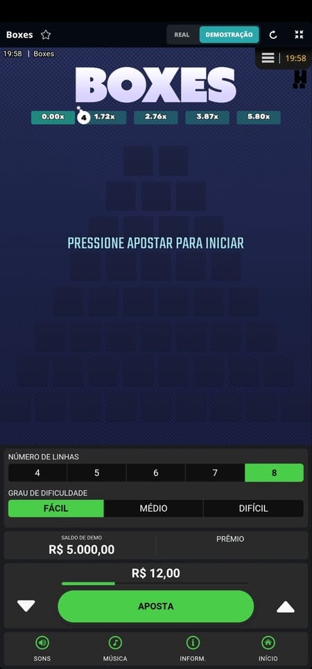 Tela inicial do Boxes