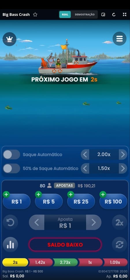 Tela inicial do Big Bass Crash
