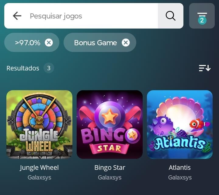 Captura de tela do sistema de busca de jogos da Novibet