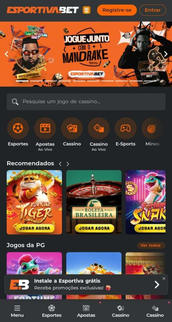 Página de cassino da Esportivabet
