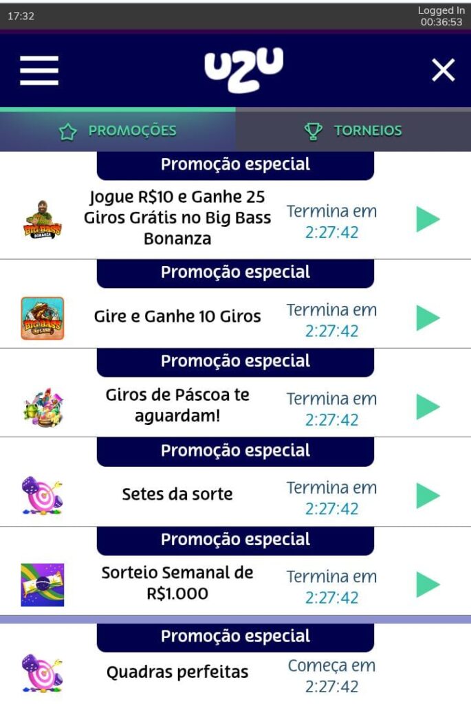 Página das ofertas da Playuzu