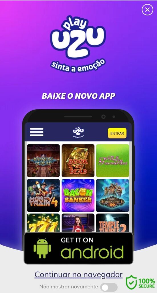 Página de download do app da Playuzu