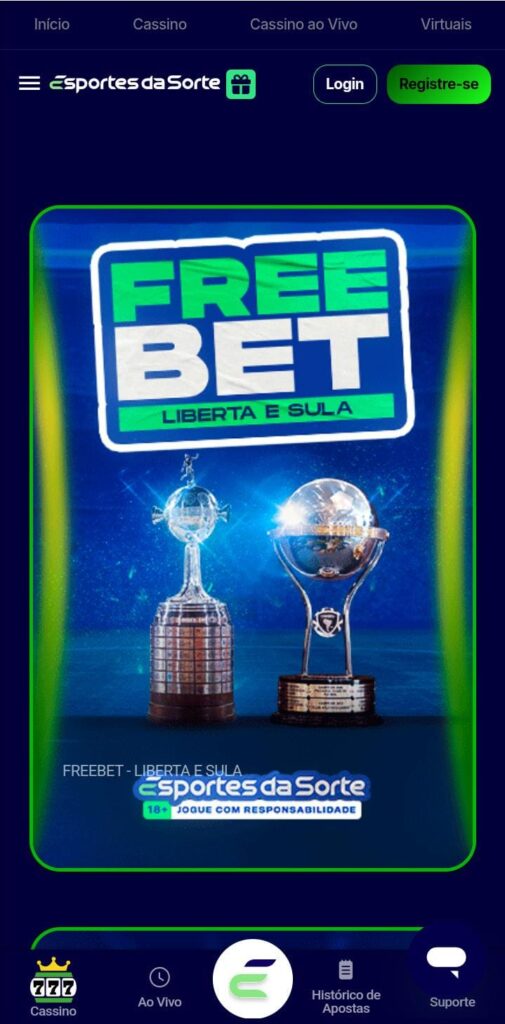 Página da promoção de freebet da Esportes da Sorte
