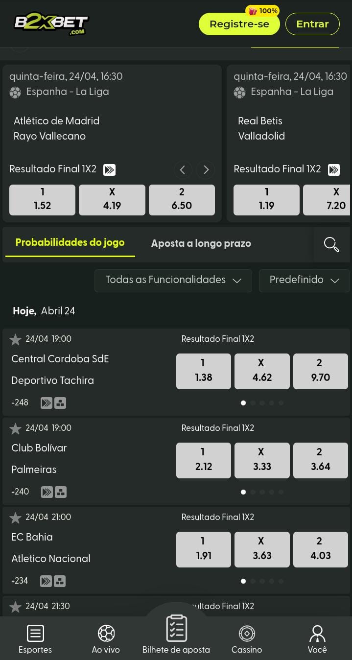 Página de esportes da B2xBet