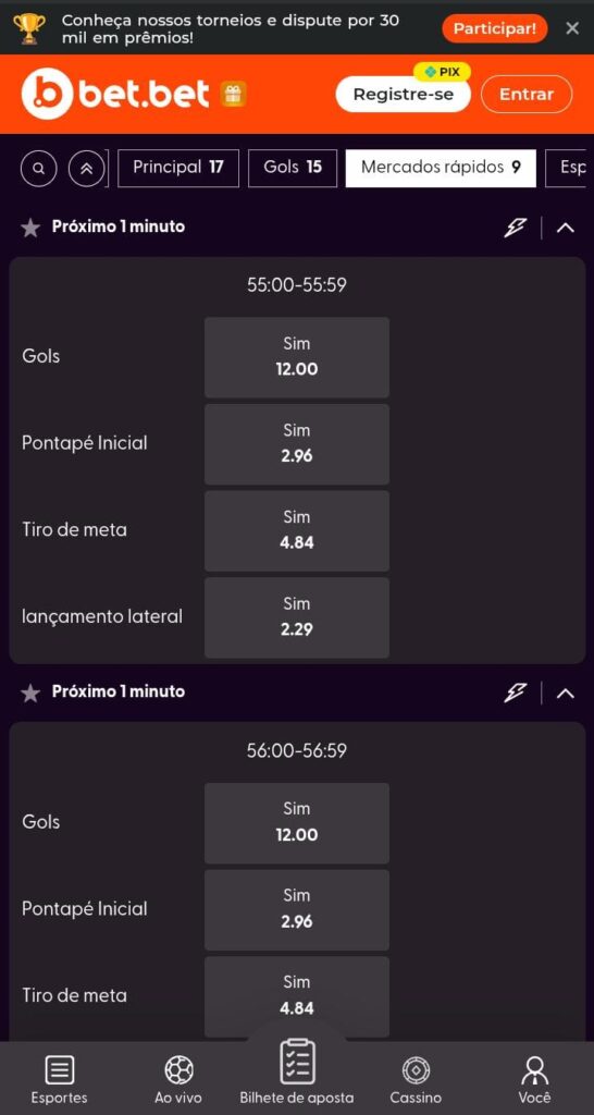 Bet.bet página de mercados rápidos de um jgo de futebol ao vivo