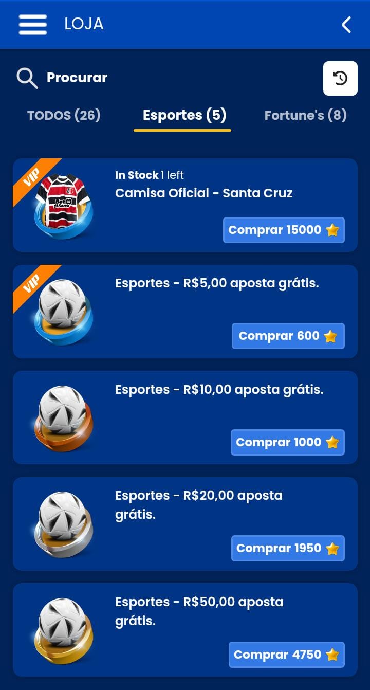 Página da loja do SorteClub da BetdáSorte