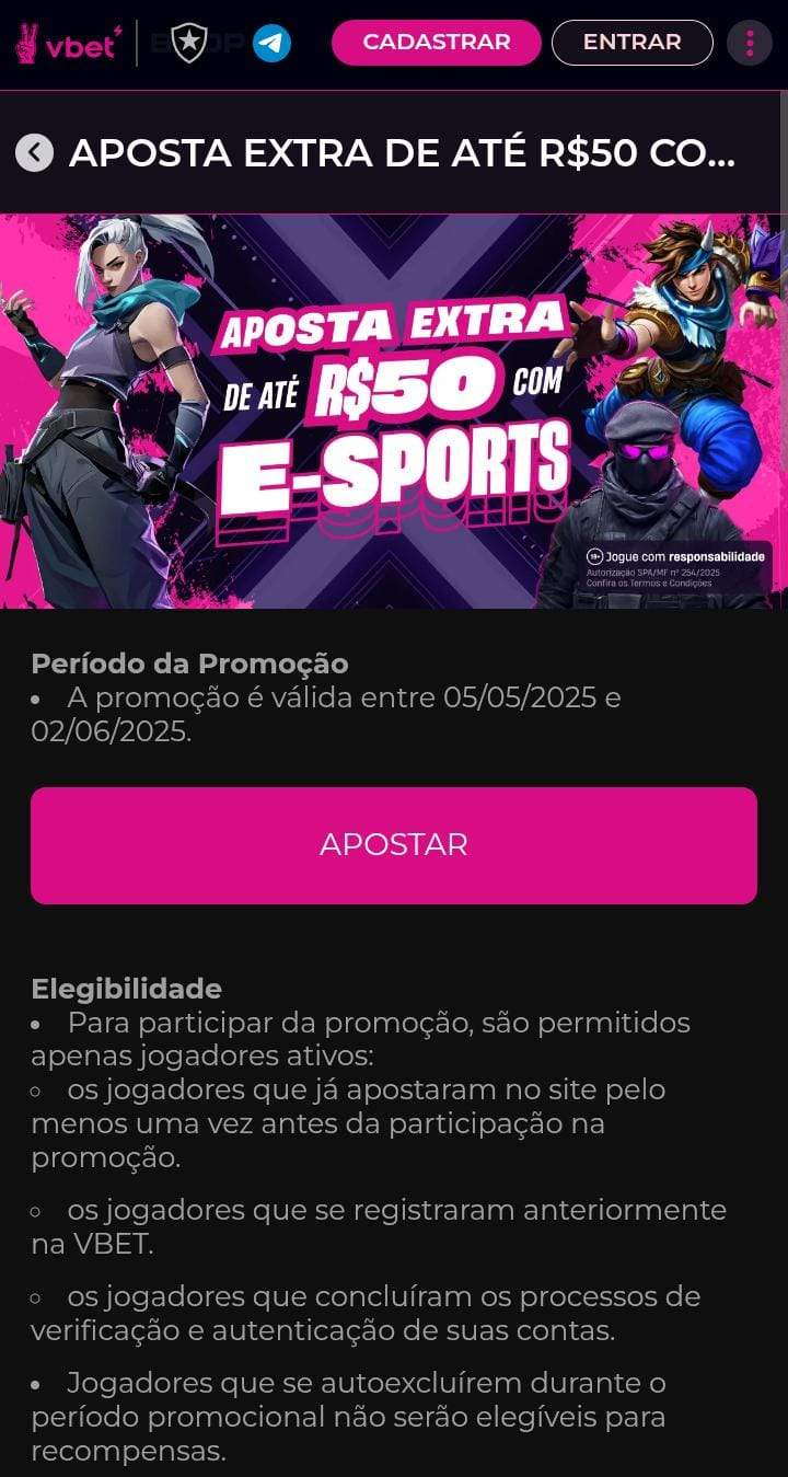 Promoção de apostas grátis para e-sports na Vbet