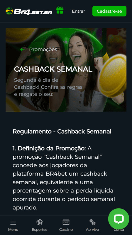 Oferta de cashback da Br4bet