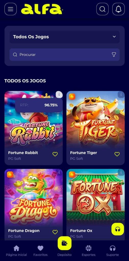 Página dos jogos top de cassino da Alfabet