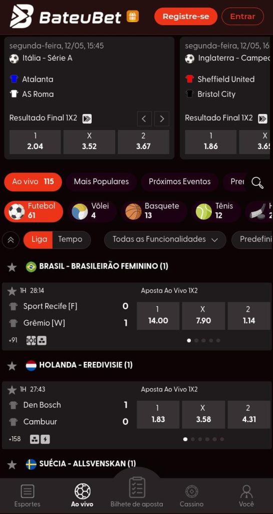 Página inicial de apostas em futebol da BateuBet