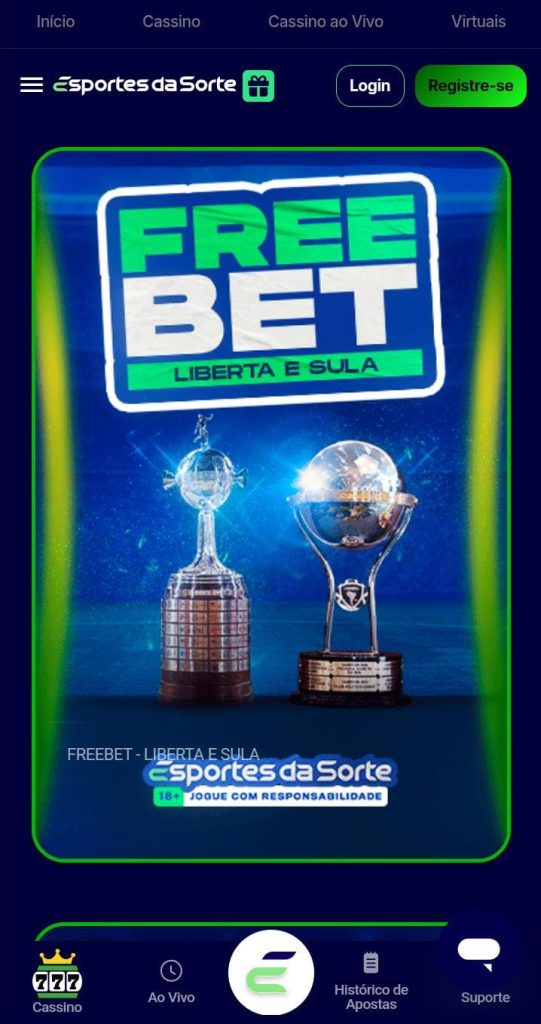 Banner da promoção de freebet Liberta e Sula da Esportes da Sorte