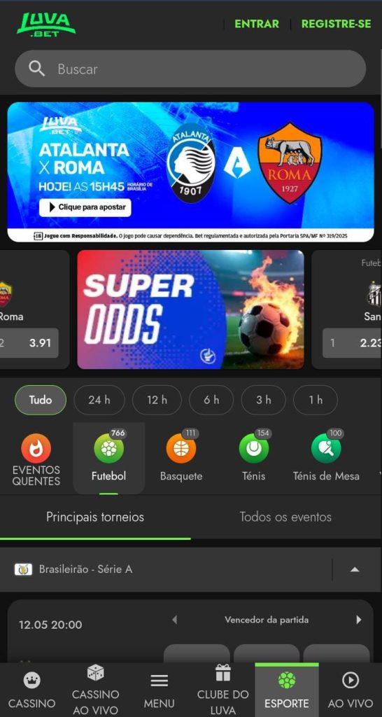 Página inicial da área de esportes da Luva.bet