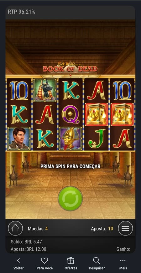 Tela inicial do Book of Dead