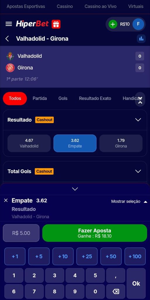 Cupom de apostas em um evento do site HiperBet
