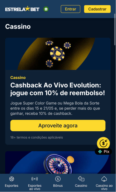 Tela inicial da Estrelabet