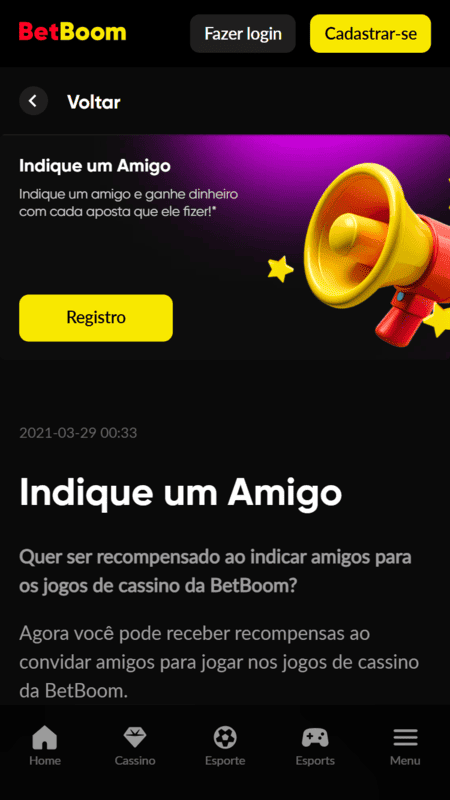 Bônus de indicação de cassino da Betboom