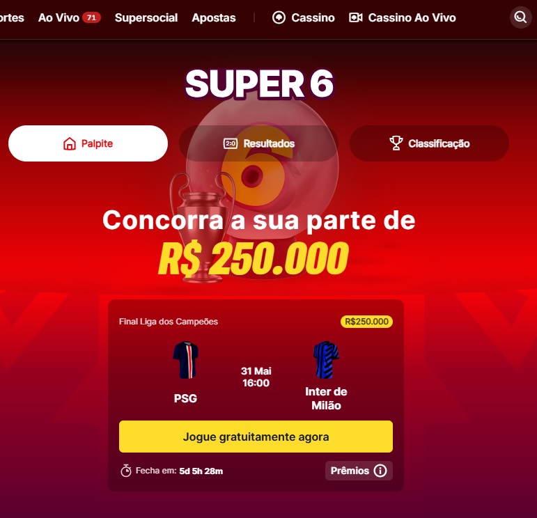 Oferta Super 6 Liga dos Campeões da Superbet