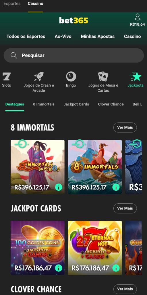 Página de jackpots da Bet365