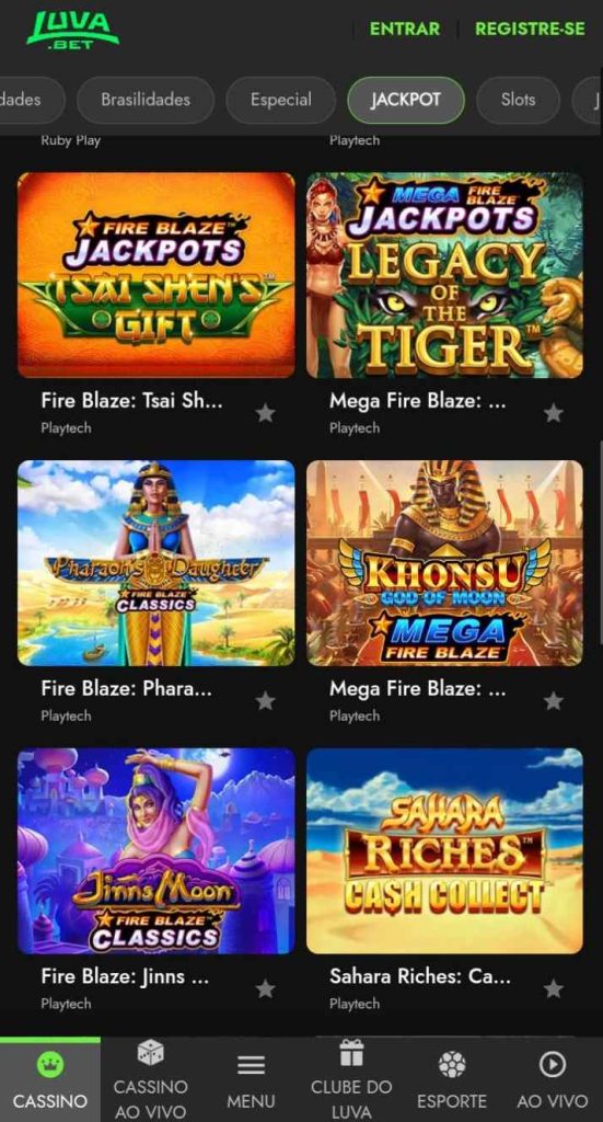 Página de jackpots da Luva.bet