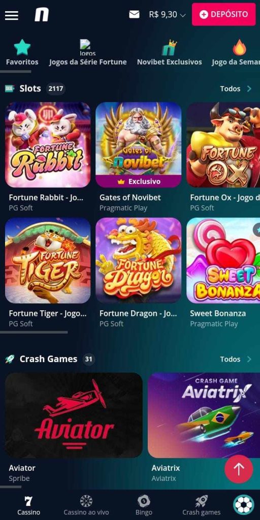 Página dos jogos de cassino da Novibet