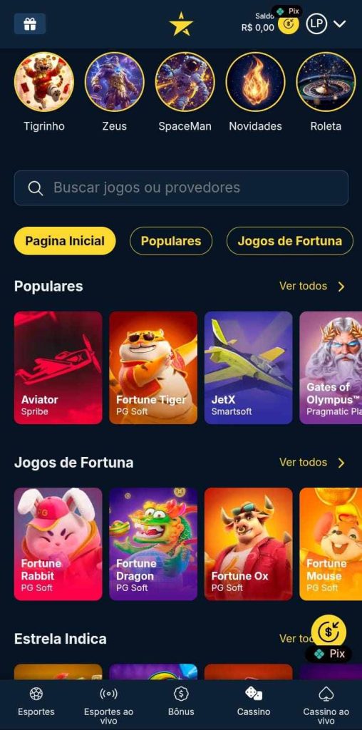 Página dos jogos de cassino da Estrela.bet