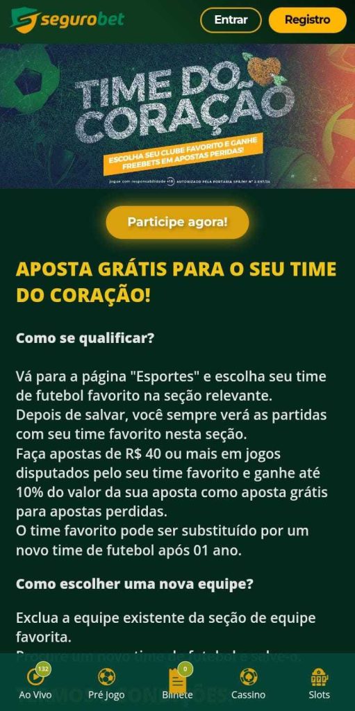 Segurobet promoção de apostas grátis para o time do coração