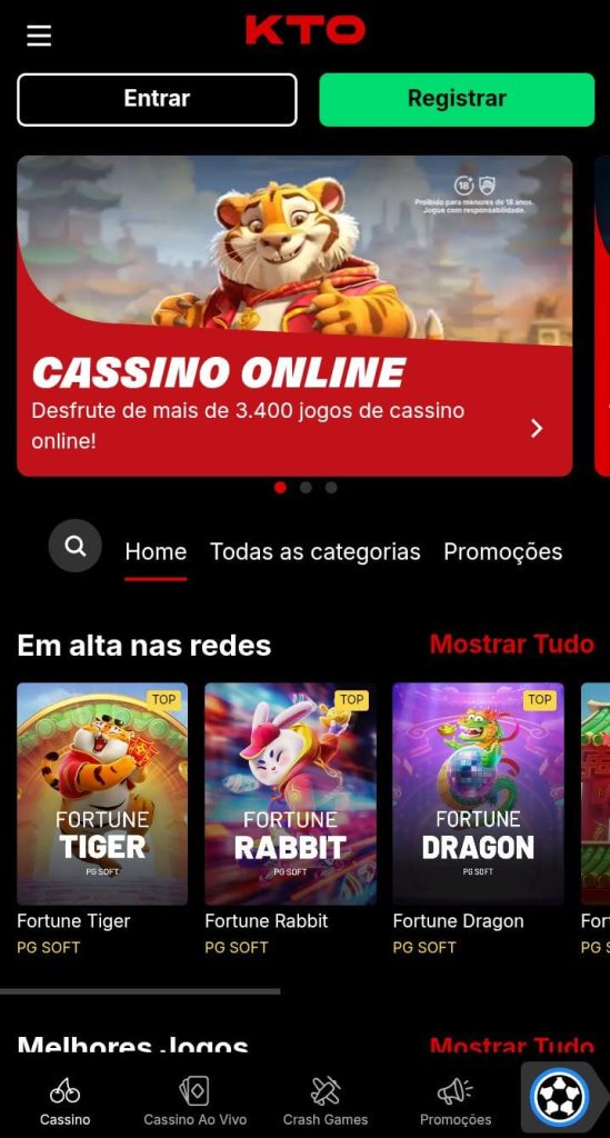 Página inicial do cassino da KTO
