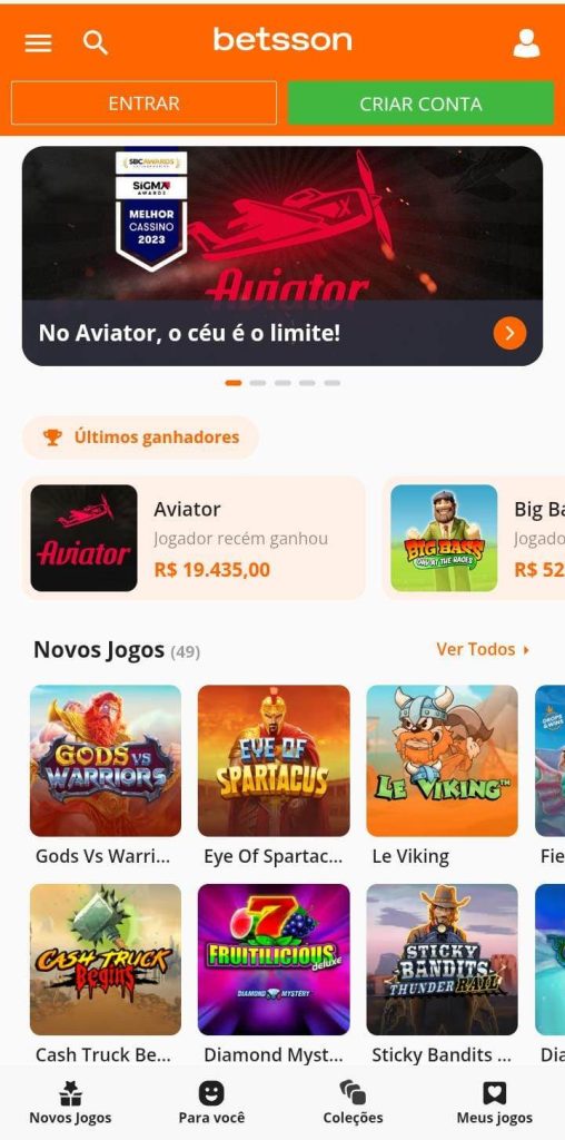 Página de cassino da Betsson