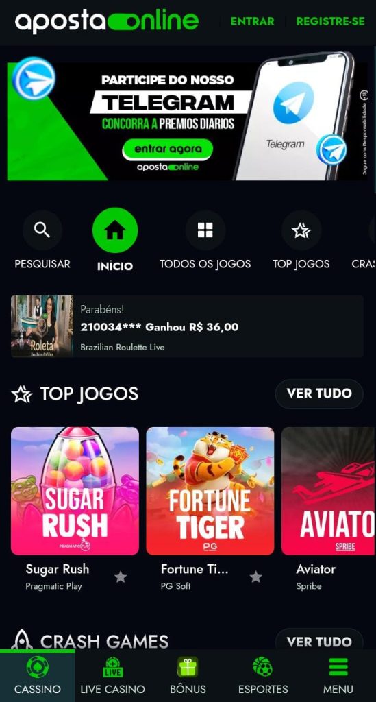 Página inicial do cassino Aposta Online