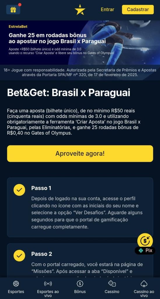 Oferta Brasil e Paragua Estrelabet