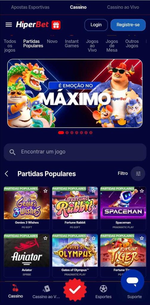 Página inicial dos jogos populares do cassino Hiperbet