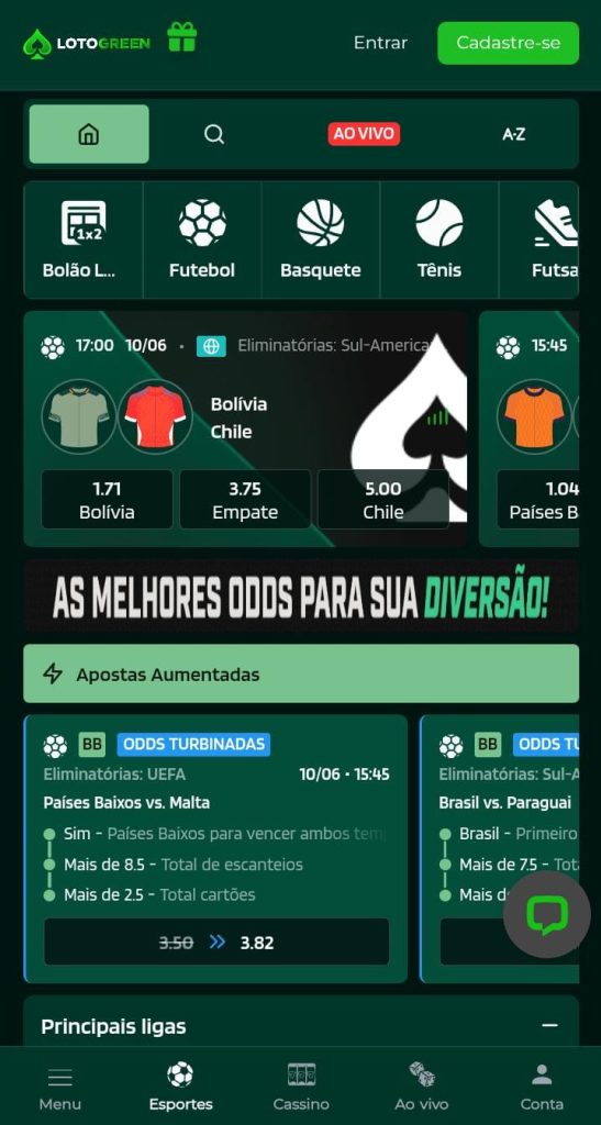 Página de esportes da Lotogreen