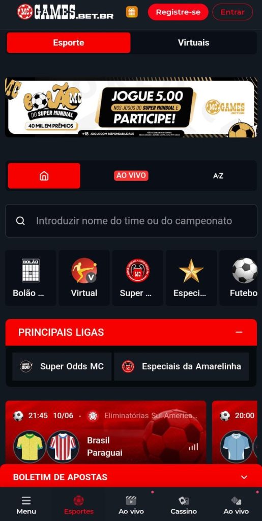 Página de esportes da McGames 