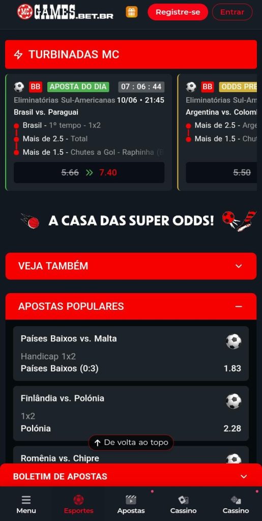 Página de esportes da McGames