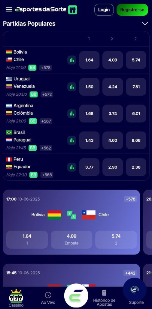 Página inicial da Esportes da Sorte