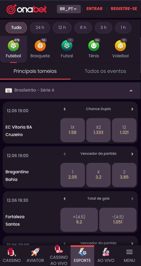 Página de esportes da Onabet